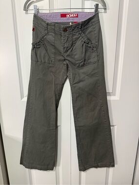 BONGO Y2K Olive Green Casual Ruffle-Waist Pants - size 3 Low Rise
